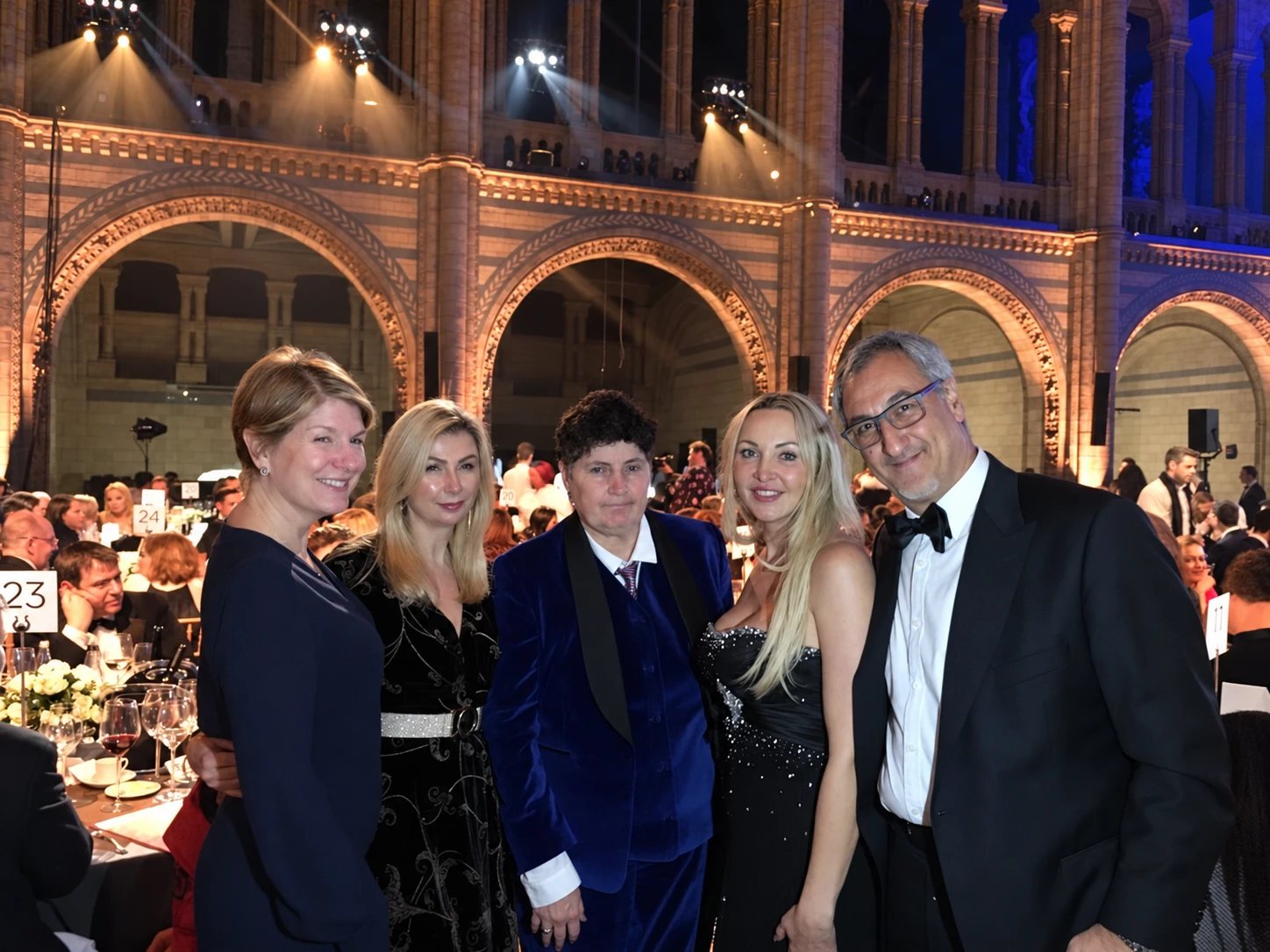 Orhan in black tie with clients and friends at a gala evening in the Natural History Museum