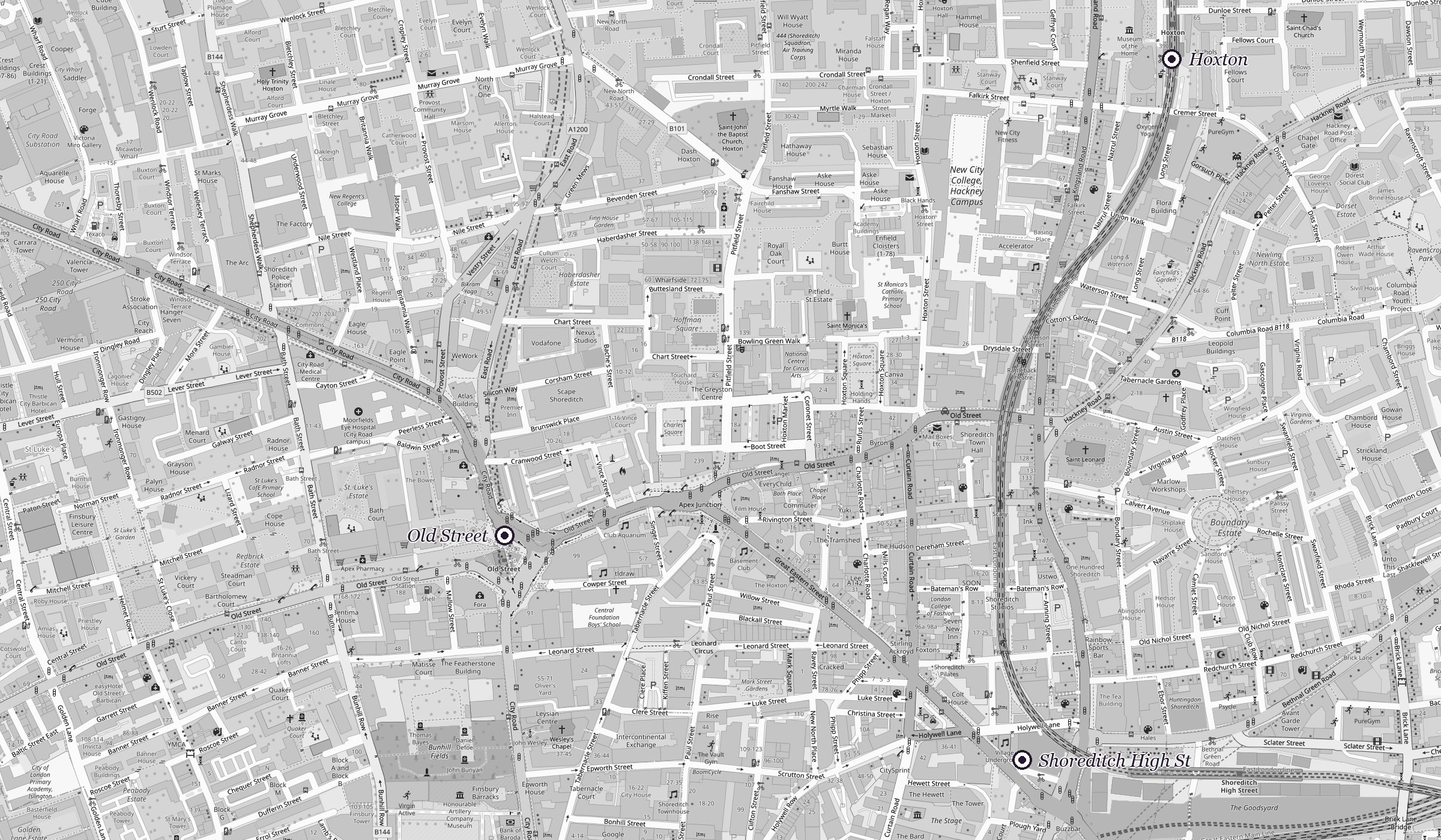 Map showing Orhan London Tailoring at 25a Pitfield Street, Shoreditch